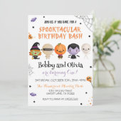 Tweeling Halloween Verjaardag Spooktacular Bash Kaart (Staand voorkant)