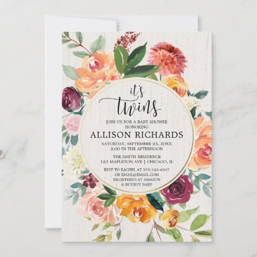 Tweeling herfst baby shower, Tweeling meisjes of j Kaart (Voorkant)