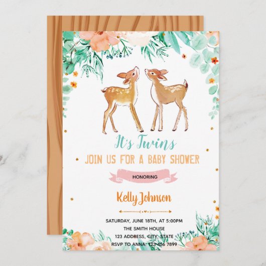Tweeling herten baby shower uitnodiging (Voorkant / Achterkant)
