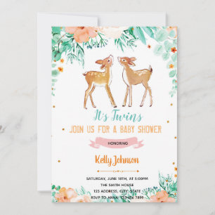 Tweeling herten baby shower uitnodiging