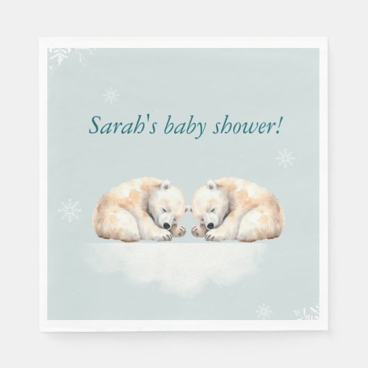 Tweeling IJsbeer Baby Shower Servetten (Voorkant)