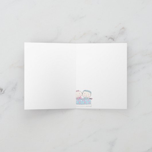 Tweeling in Wieg, meisje en jongen Baby bedankkaar Bedankkaart (Binnen)