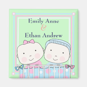 Tweeling in Wieg, Meisje en Jongen Baby Magnet