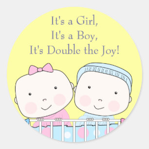 Tweeling in Wieg, Meisje en Jongen Baby Sticker