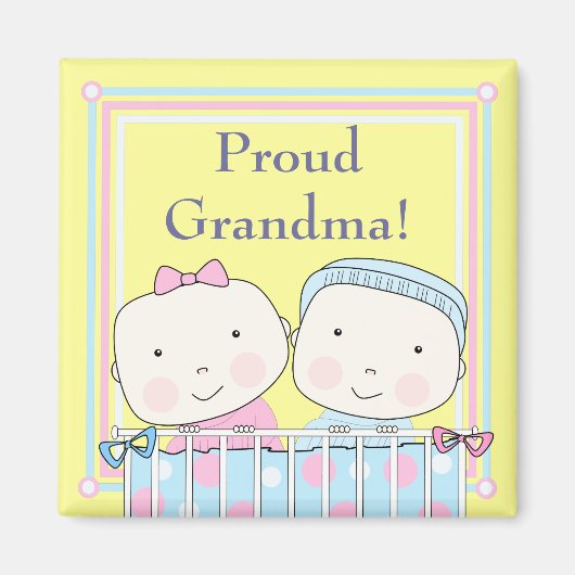 Tweeling in Wieg, Meisje en Jongen Oma Magnet (Voorkant)