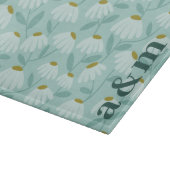 Tweeling initials turquoise & olijfgroene bloempat snijplank (Hoek)