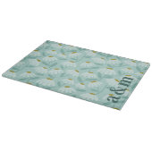 Tweeling initials turquoise & olijfgroene bloempat snijplank (Hoek)