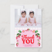 Tweeling Joint Berry Eerste Verjaardag Aardbei Fot Bedankkaart (Voorkant)