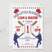 Tweeling, Jongen 1e Verjaardag, Kleine Slugger, Ho Kaart (Voorkant)