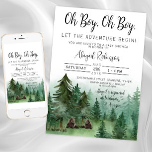 Tweeling Jongen Bosbeer Oh Jongen Baby Shower Kaart