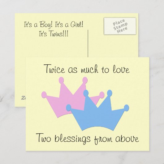 Tweeling Jongen en Meisje! Aankondigingskaart (Voorkant / Achterkant)