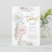 Tweeling Jongen en Meisje Baby Shower Uitnodiging (Staand voorkant)
