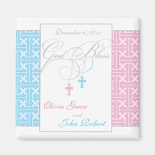 Tweeling Jongen en Meisje Doop Favor - Magneet (Voorkant)