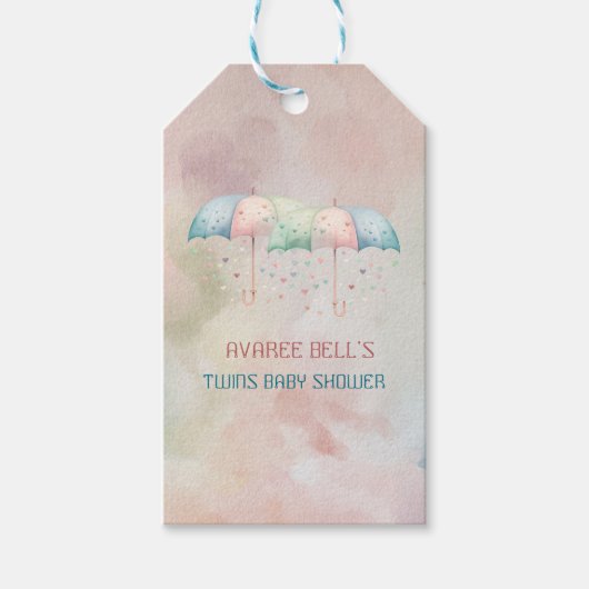 Tweeling Jongen en Meisje Douche Paraplu Cadeaulabel (Voorkant)