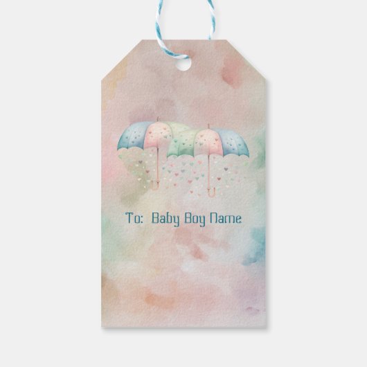 Tweeling Jongen en Meisje Douche Paraplu Cadeaulabel (Achterkant)