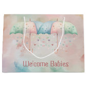 Tweeling Jongen en Meisje Douche Paraplu Gift Bag Groot Cadeauzakje (Voorkant)