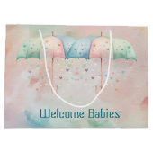 Tweeling Jongen en Meisje Douche Paraplu Gift Bag Groot Cadeauzakje (Achterkant)