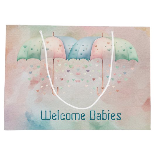 Tweeling Jongen en Meisje Douche Paraplu Gift Bag Groot Cadeauzakje (Achterkant)