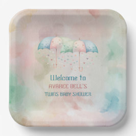 Tweeling Jongen en Meisje Douche Paraplu Papieren Bordje