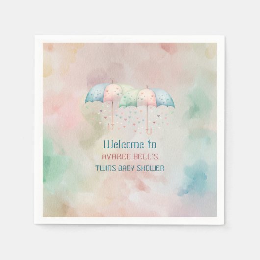 Tweeling Jongen en Meisje Douche Paraplu Servet (Voorkant)