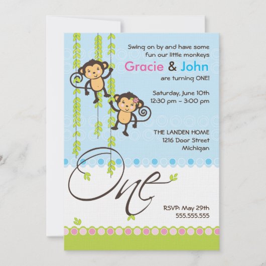 Tweeling-jongen en -meisje-eerste uitnodiging (Voorkant)