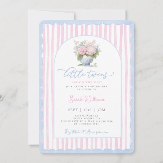 Tweeling Jongen en Meisje Grandmillennial Baby sho Kaart (Voorkant)