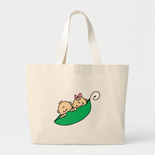 Tweeling jongen en meisje in peul grote tote bag (Voorkant)