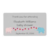 Tweeling Jongen en Meisje Olifanten Water Bottle F Etiket (Voorkant)