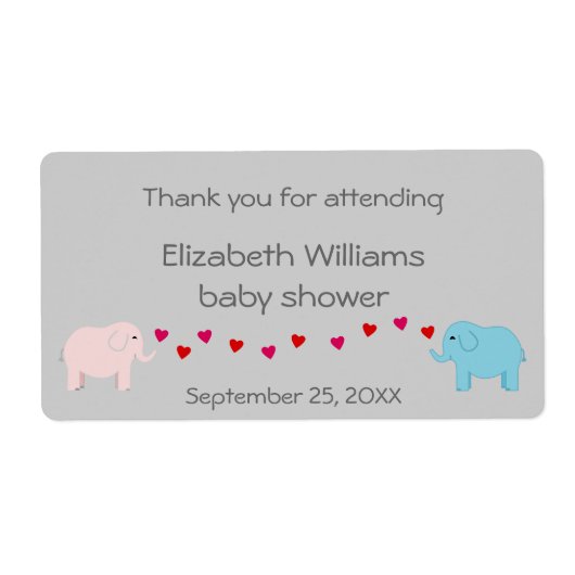 Tweeling Jongen en Meisje Olifanten Water Bottle F Etiket (Voorkant)