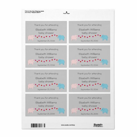 Tweeling Jongen en Meisje Olifanten Water Bottle F Etiket (Full Sheet)