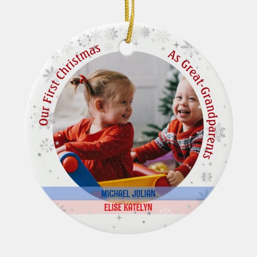 Tweeling Jongen Meisje 1e Kerstmis Groot-grootoude Keramisch Ornament (Voorkant)