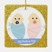 Tweeling Jongen Meisje 1e Kerstmis Groot-grootoude Keramisch Ornament (Achterkant)