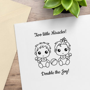 Tweeling Jongen Meisje Baby Shower 2 Rubberstempel