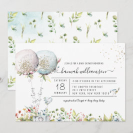 Tweeling Jongen Meisje Ballon Baby Shower Uitnodig Kaart