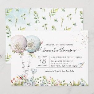 Tweeling Jongen Meisje Ballon Baby Shower Uitnodig Kaart