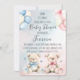 Tweeling Jongen & Meisje Beer Baby Shower Uitnodig Kaart