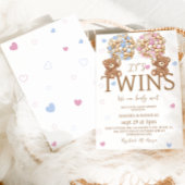 Tweeling Jongen Meisje Beer Ballonnen Rustic Baby  Kaart