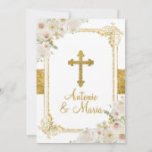 Tweeling Jongen & Meisje Bidden Bloemen 1e Heilige Kaart (Achterkant)