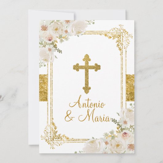 Tweeling Jongen & Meisje Bidden Bloemen 1e Heilige Kaart (Achterkant)