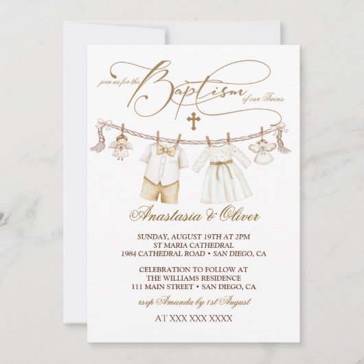 Tweeling Jongen & Meisje Doop Boho Kaart (Voorkant)