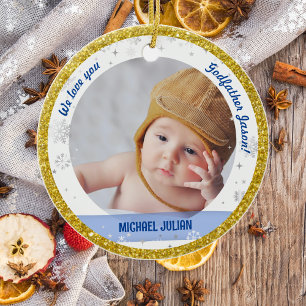 Tweeling Jongen Meisje Foto's Godfather 1e Kerstmi Keramisch Ornament