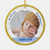 Tweeling Jongen Meisje Foto's Oom Eerste Kerst Bab Keramisch Ornament (Voorkant)