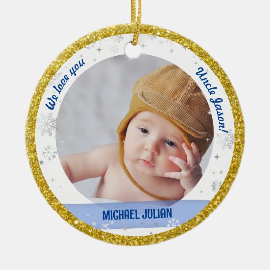 Tweeling Jongen Meisje Foto's Oom Eerste Kerst Bab Keramisch Ornament (Voorkant)