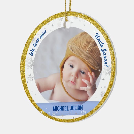 Tweeling Jongen Meisje Foto's Oom Eerste Kerst Bab Keramisch Ornament (Links)