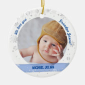 Tweeling Jongen Meisje Foto's Opa Eerste Kerst Bab Keramisch Ornament (Voorkant)