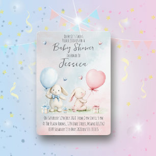 Tweeling Jongen & Meisje Konijn Baby Shower Uitnod Kaart