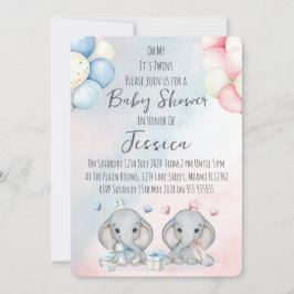 Tweeling Jongen & Meisje Olifant Baby Shower Uitno Kaart