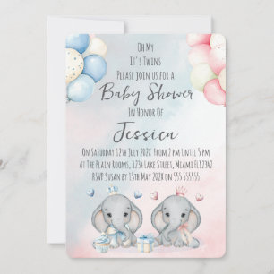 Tweeling Jongen & Meisje Olifant Baby Shower Uitno Kaart
