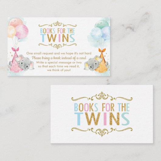 Tweeling Jongen Meisje Olifant Breng een Boek In p Informatiekaartje (Voorkant / Achterkant)