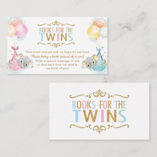 Tweeling Jongen Meisje Olifant Breng een Boek In p Informatiekaartje (Voorkant / Achterkant)